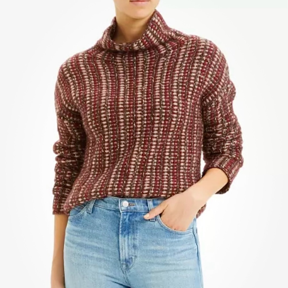 THEORY Women’s Inlay Hazy Day Striped Alpaca Wool Turtleneck Brown Multi NWT SP